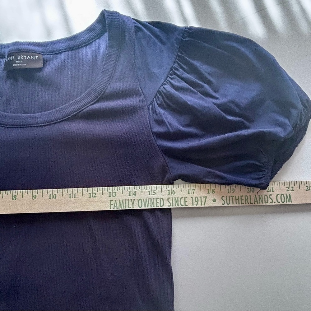 Lane Bryant ribbed top with puff sleeves navy blue 10/12 - Picture 10 of 11